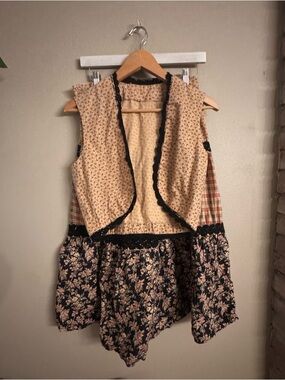 Handmade Boho Patchwork Floral Vest‎ & Skirt Set